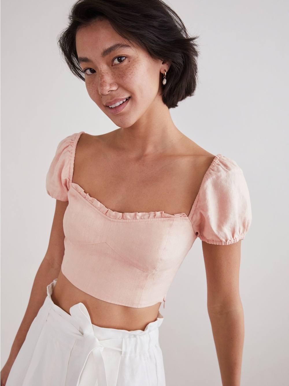 Wilfred Aritzia Wander Blush Pink Linen Cropped Blouse Size XS Women’s